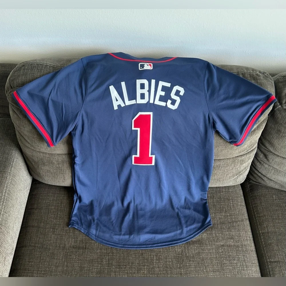 Nike Atlanta Braves Ozzie Albies #1 Navy Jersey MLB Baseball Men’s Sz: M - Picture 5 of 6